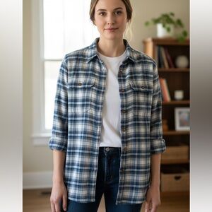 AE77 Premium Cotton Silk Plaid Button Down Flannel Size Small